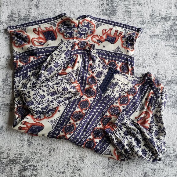 Love Bonito Blue White Red Elephant Boho Pathyia Romper Playsuit Shorts - Picture 14 of 15